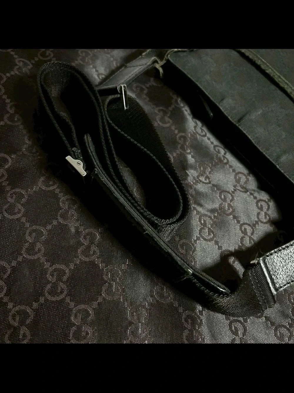 Gucci Black GG Monogram Messenger Shoulder Bag
